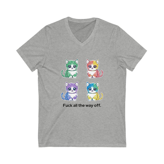 Kawaii Rainbow Kittens V-Neck | Sassy Cat Lover Gift | Cute Attitude Unisex Tee