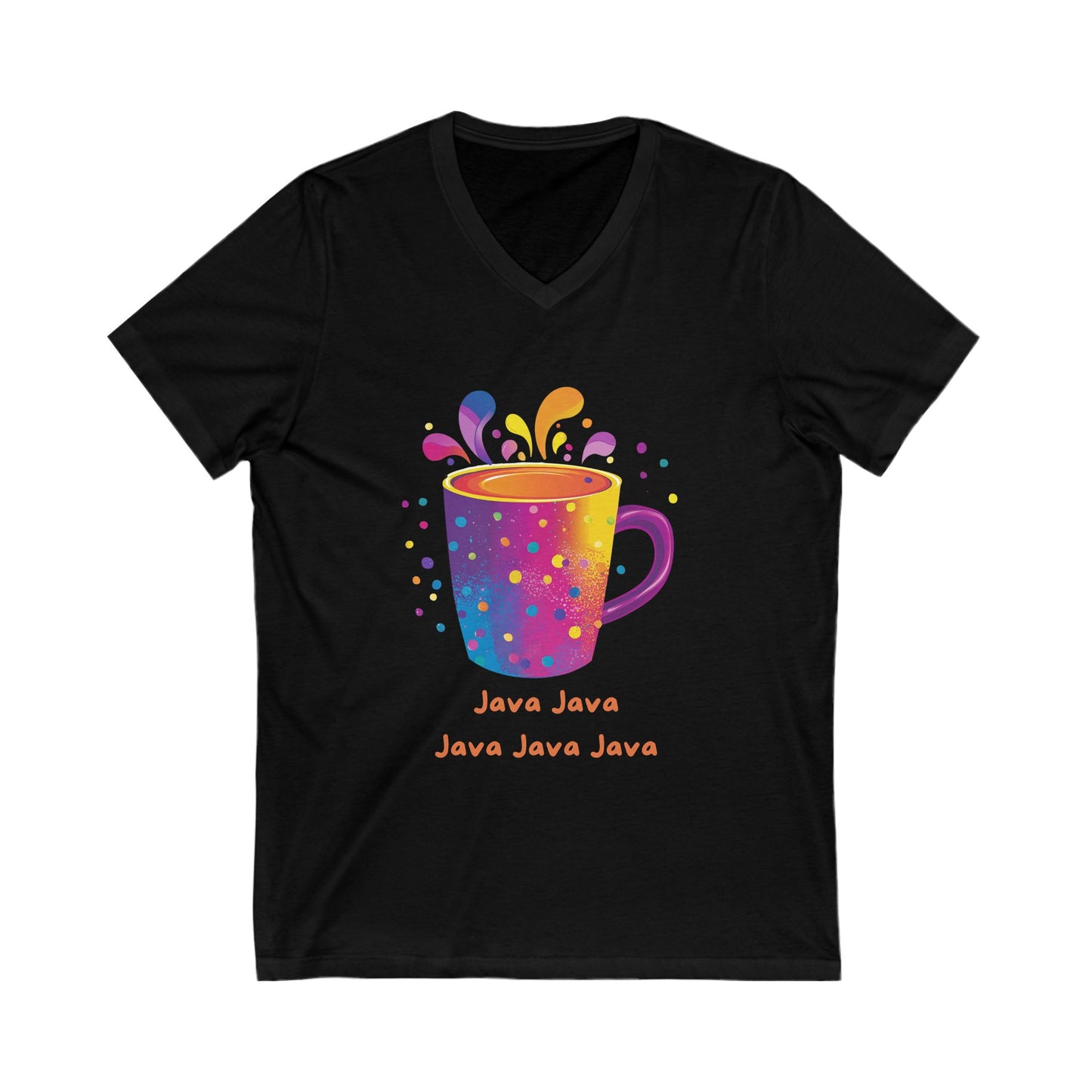 Rainbow Java Coffee Cup V-Neck | Programmer Kawaii T-Shirt | Coding Geek Gift