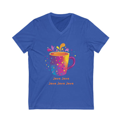 Rainbow Java Coffee Cup V-Neck | Programmer Kawaii T-Shirt | Coding Geek Gift