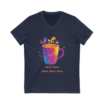 Rainbow Java Coffee Cup V-Neck | Programmer Kawaii T-Shirt | Coding Geek Gift