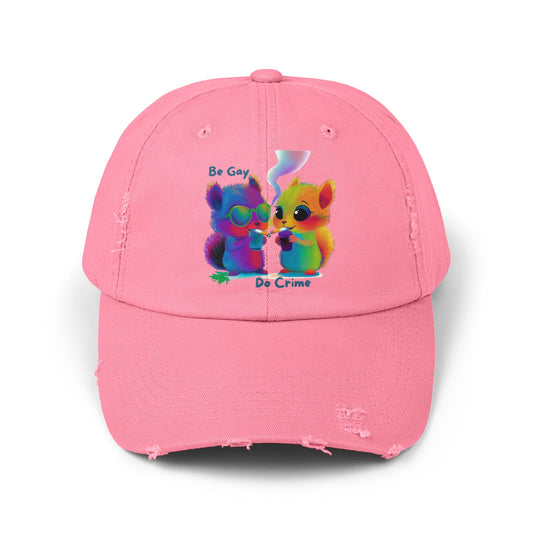 Be Gay Do Crime Rainbow Kawaii Cat Dad Hat | LGBTQ Pride Distressed Cap