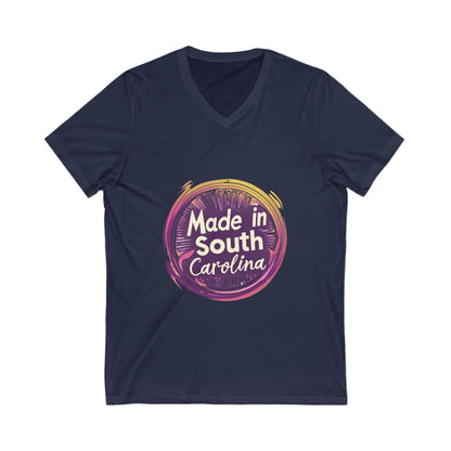 Made in South Carolina V-Neck T-Shirt | Retro Neon Circle Design | State Pride Unisex Tee