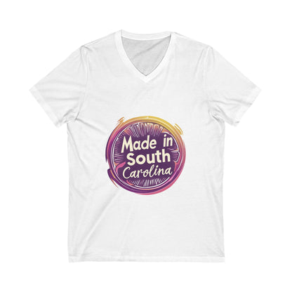 Made in South Carolina V-Neck T-Shirt | Retro Neon Circle Design | State Pride Unisex Tee