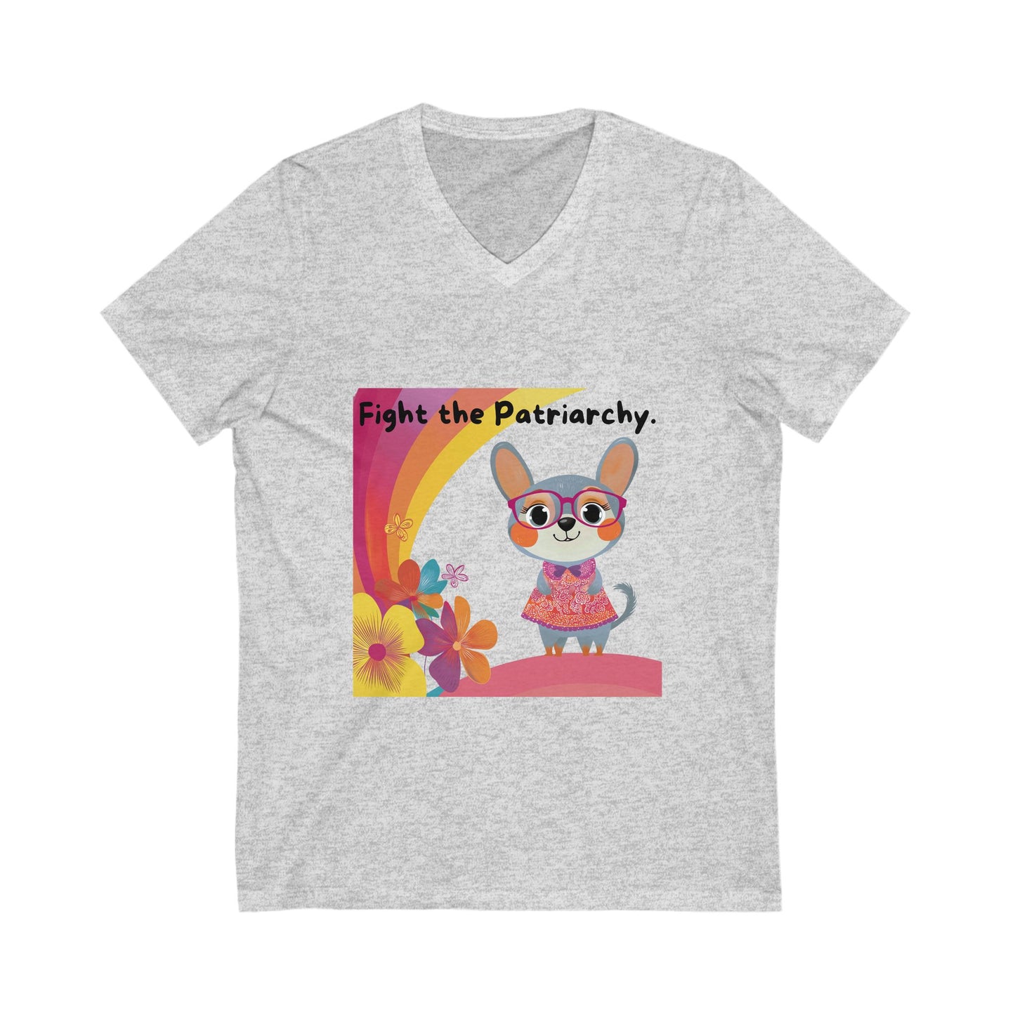 Kawaii Feminist Cat V-Neck T-Shirt | Fight the Patriarchy | Cute Activist Unisex Tee