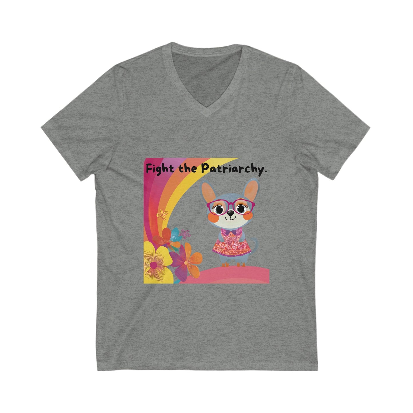 Kawaii Feminist Cat V-Neck T-Shirt | Fight the Patriarchy | Cute Activist Unisex Tee