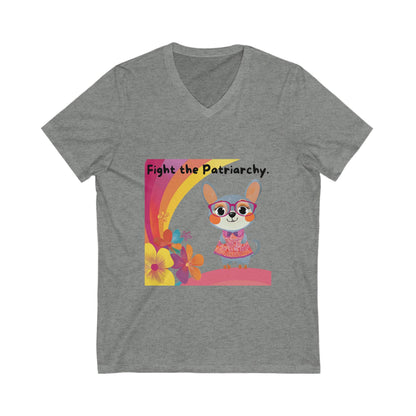 Kawaii Feminist Cat V-Neck T-Shirt | Fight the Patriarchy | Cute Activist Unisex Tee