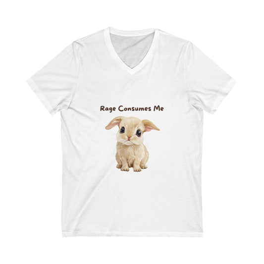 Rage Consumes Me Bunny V-Neck T-Shirt | Cute Ironic Animal Unisex Tee
