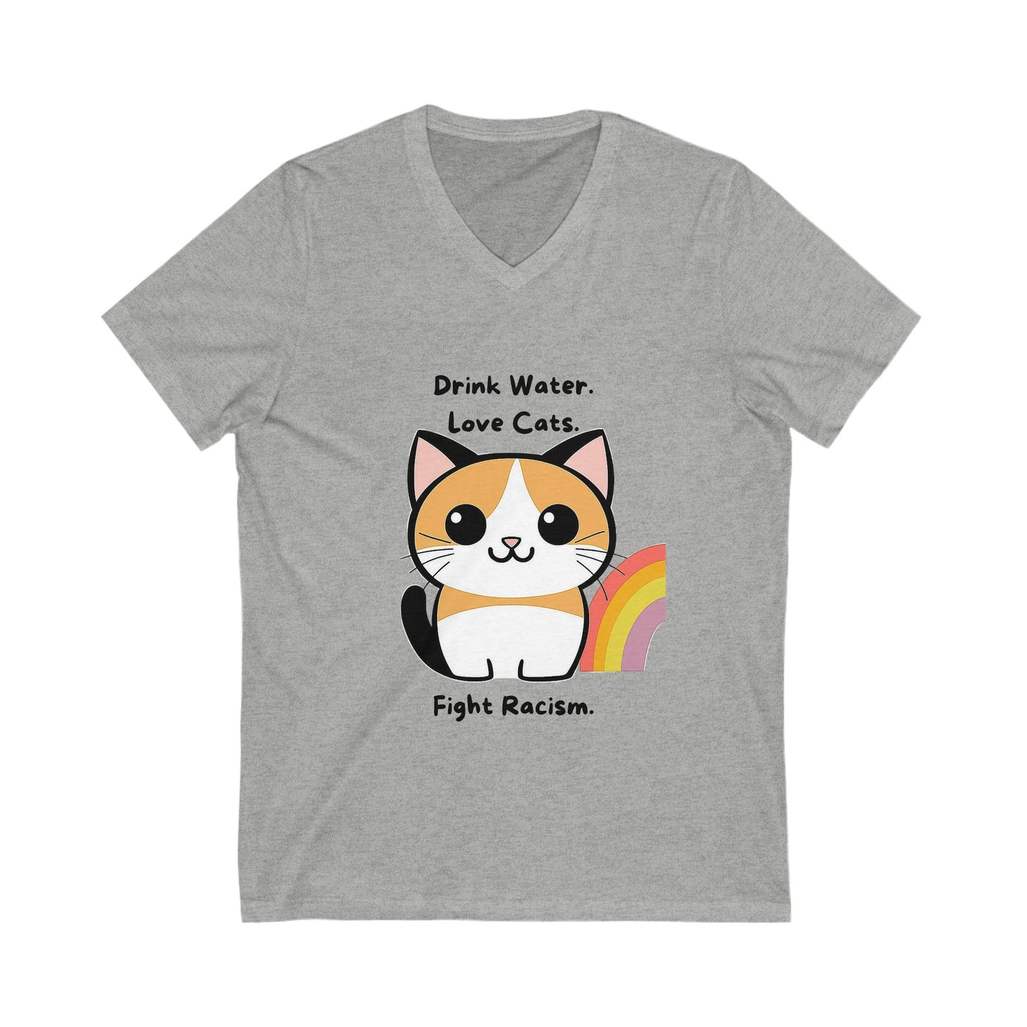 Kawaii Cat Anti-Racism V-Neck T-Shirt | Cute Activist Pet Lover Tee