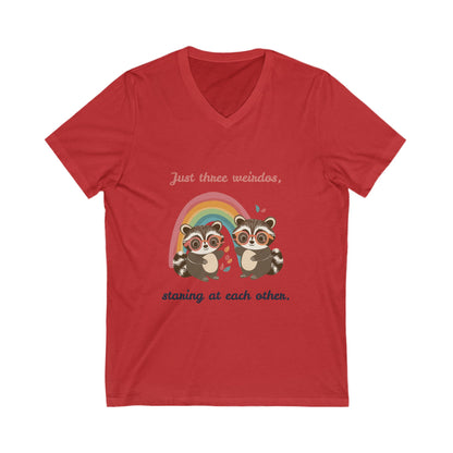 Cute Raccoon Rainbow V-Neck T-Shirt | Kawaii Animal Friends Pride Tee