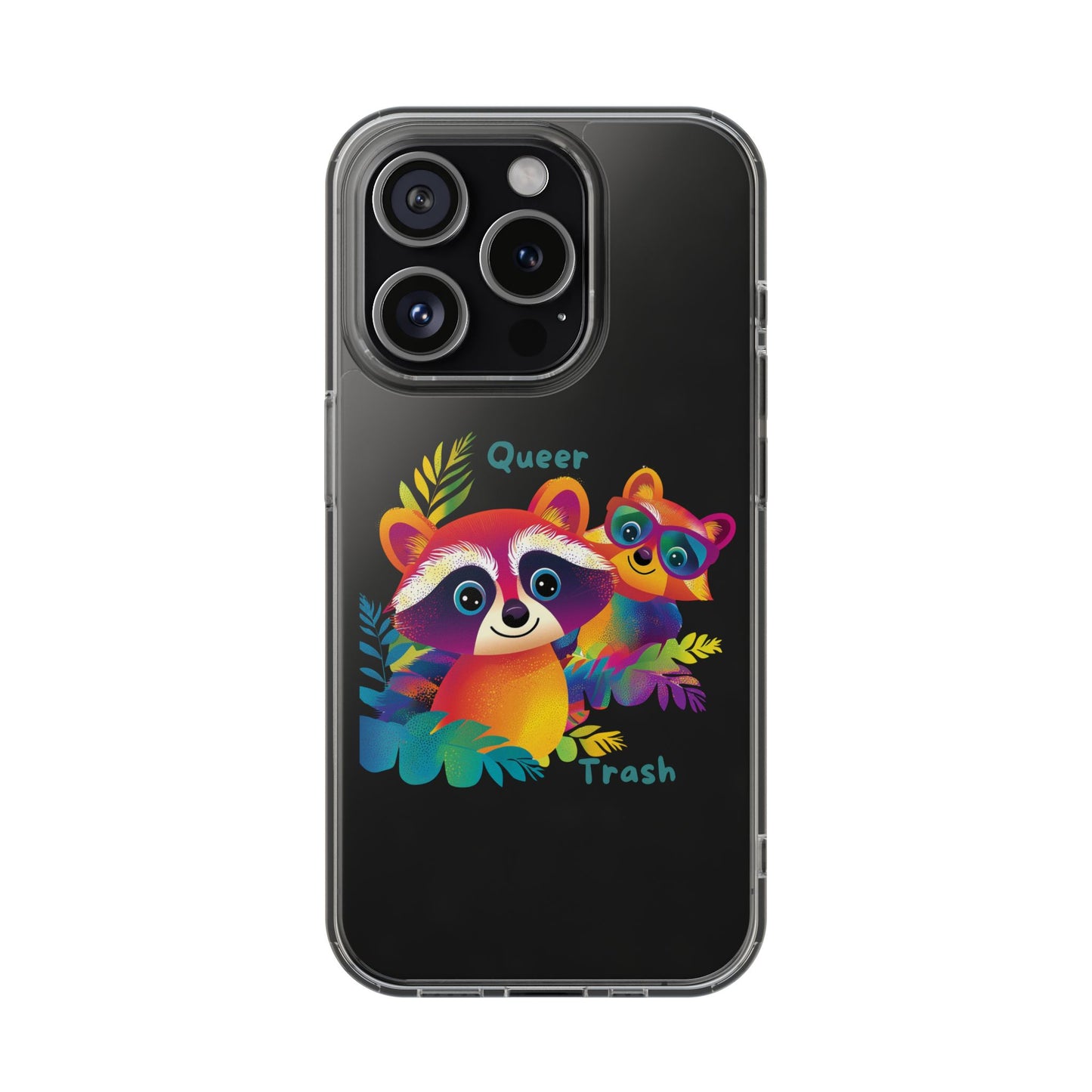 Rainbow Raccoon Queer Trash Clear Phone Case | LGBTQ+ Pride Gift