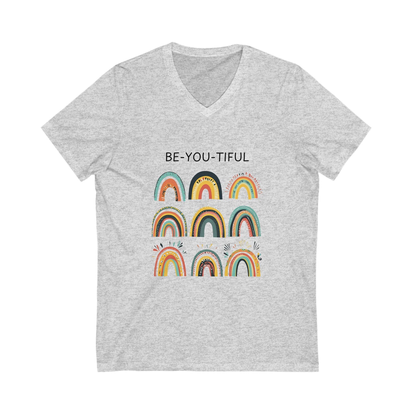 Be-You-Tiful Rainbow V-Neck Tee | Inspirational Boho Art | Self Love Unisex T-Shirt