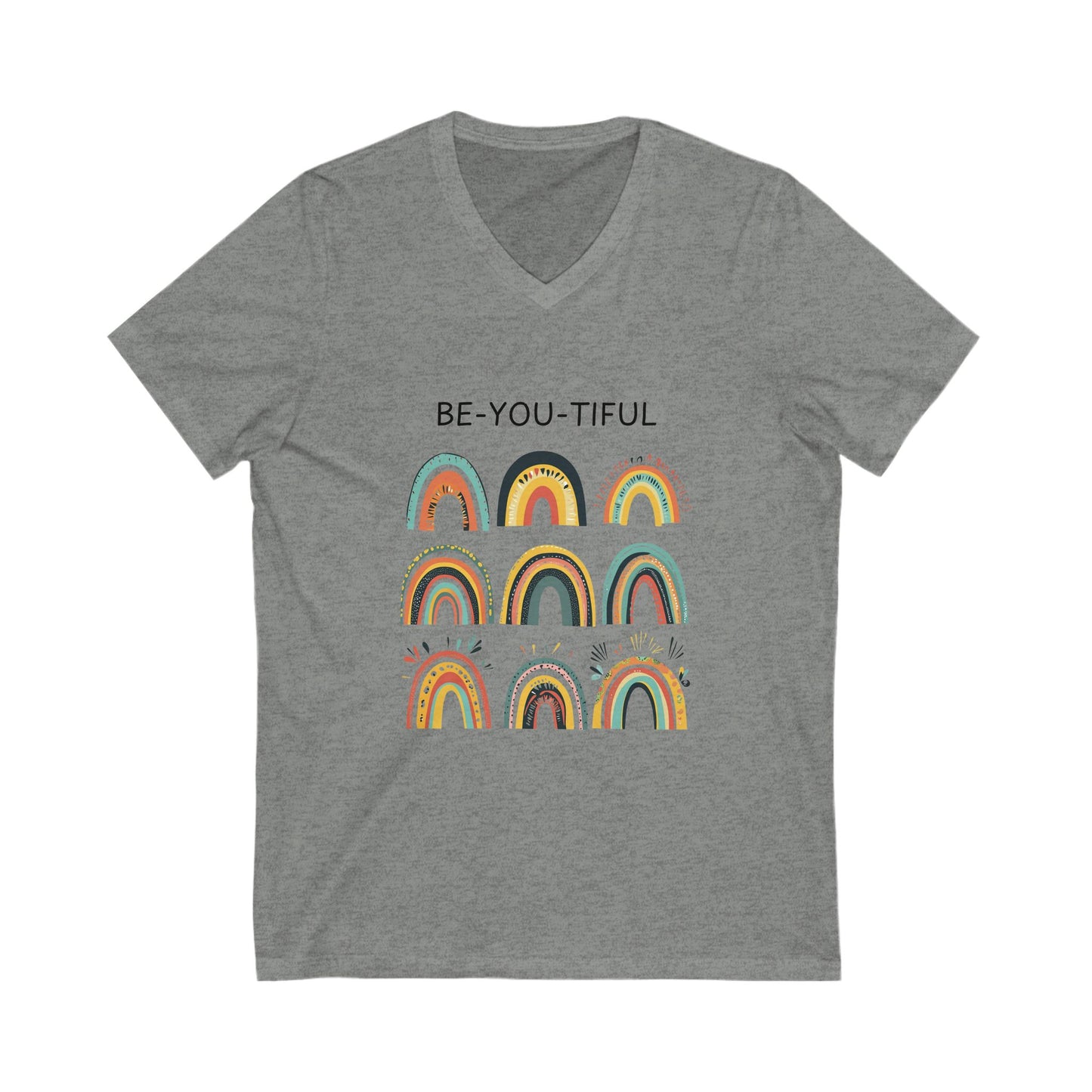 Be-You-Tiful Rainbow V-Neck Tee | Inspirational Boho Art | Self Love Unisex T-Shirt
