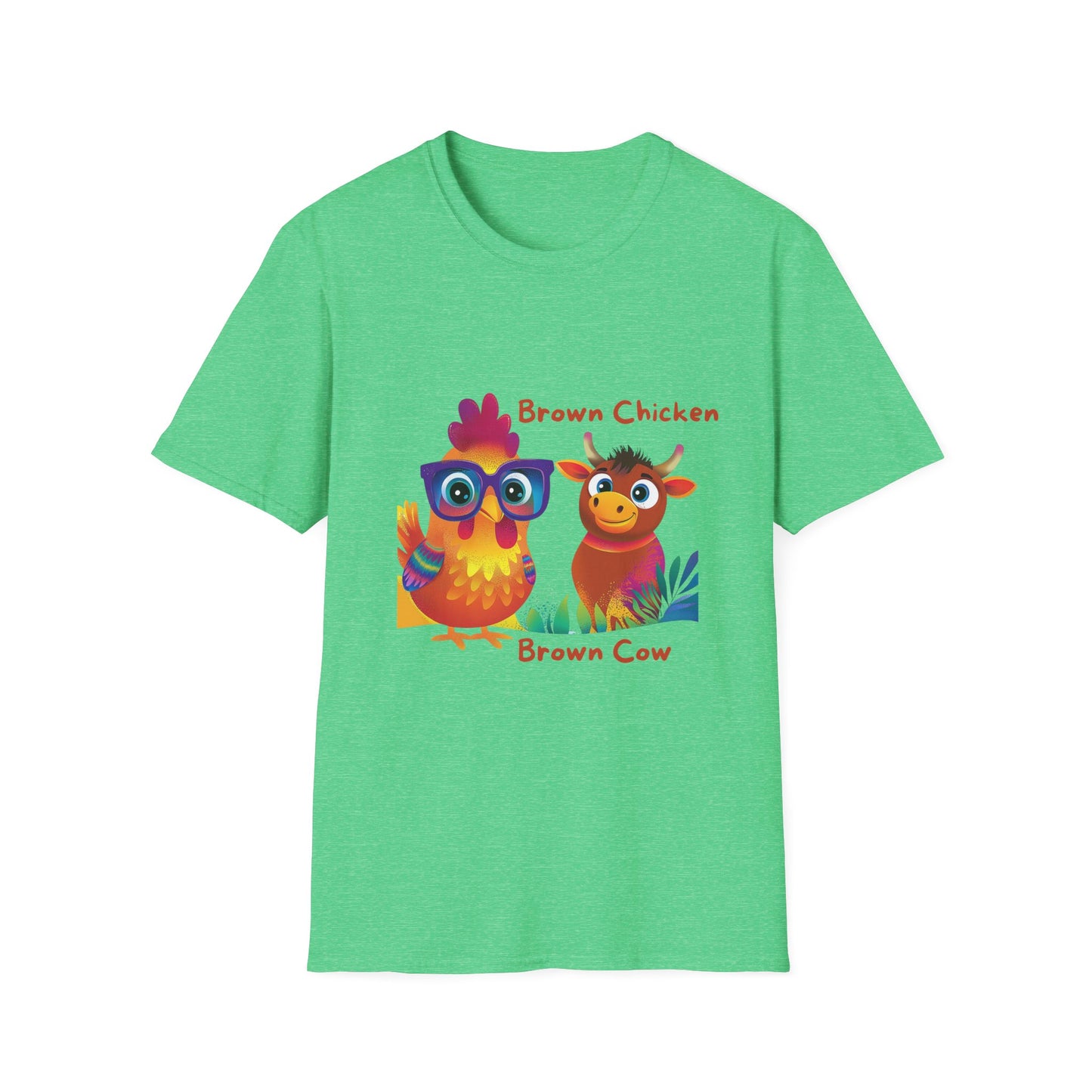 Cute Brown Chicken & Cow Friends T-Shirt | Kawaii Farm Animals Kids Educational Tee