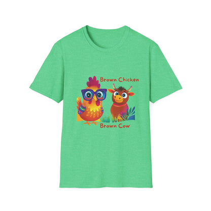 Cute Brown Chicken & Cow Friends T-Shirt | Kawaii Farm Animals Kids Educational Tee