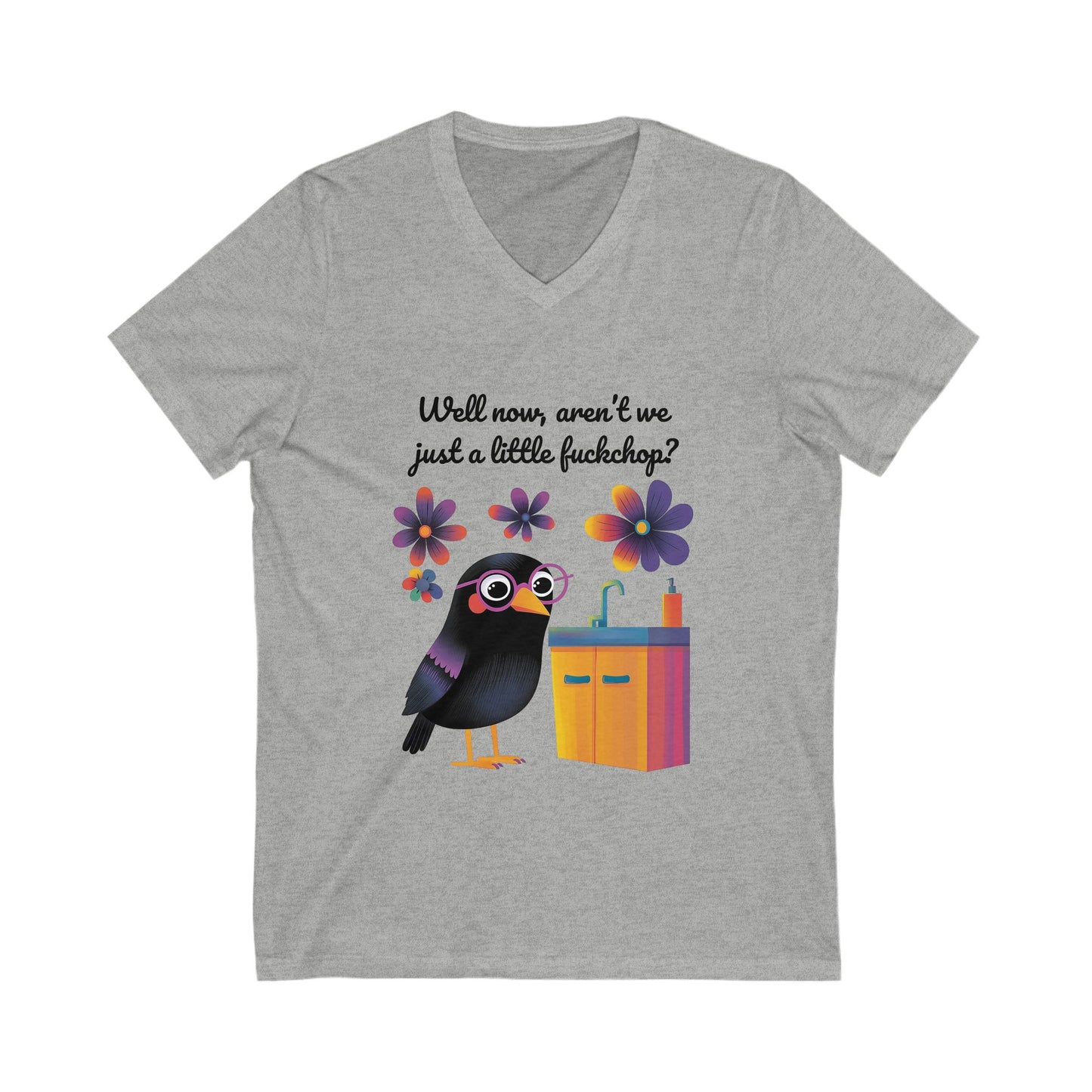 Sassy Black Bird V-Neck T-Shirt | Cute Kawaii Raven Tee | Funny Animal Quote Shirt
