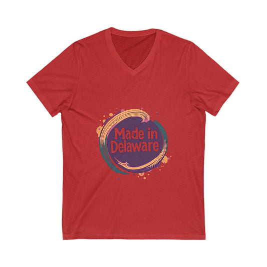 Made in Delaware V-Neck T-Shirt | Modern State Pride Design | Unisex Bella Canvas Tee