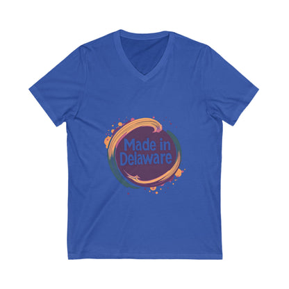 Made in Delaware V-Neck T-Shirt | Modern State Pride Design | Unisex Bella Canvas Tee