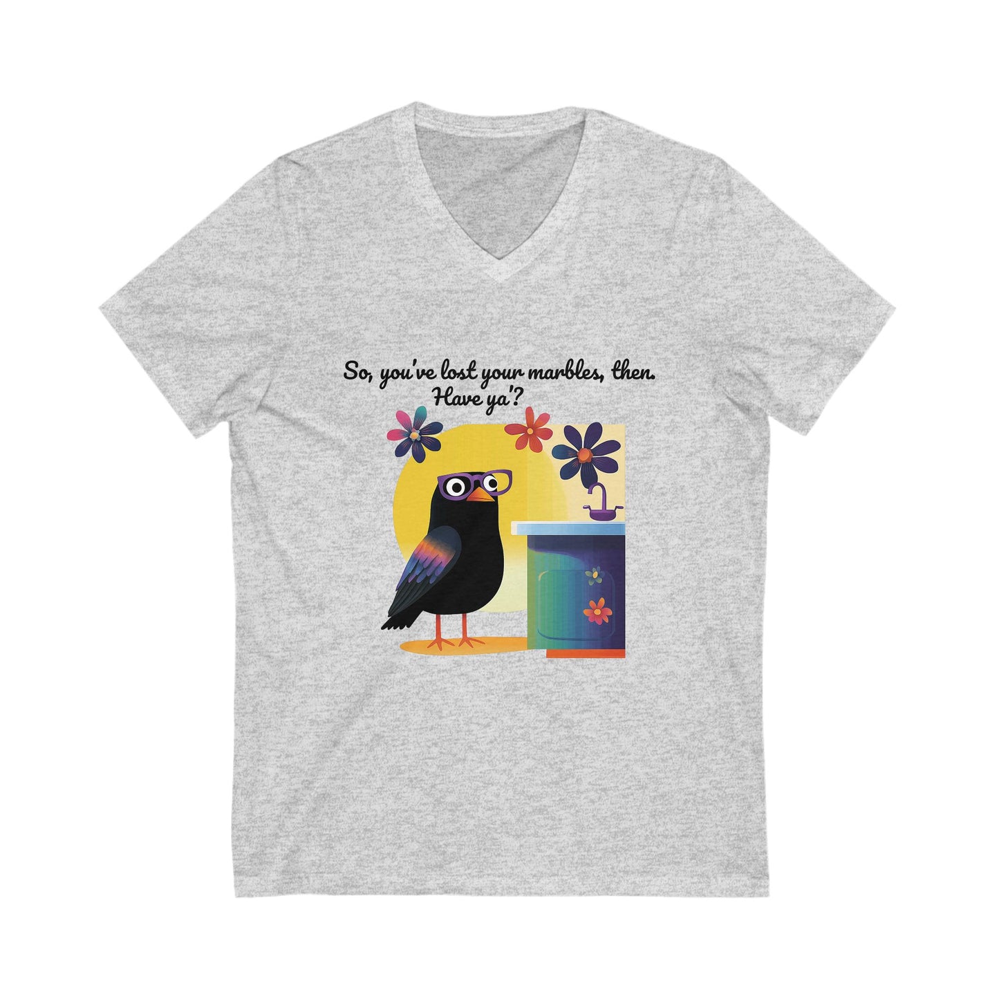 Quirky Crow Mental Health V-Neck | Kawaii Bird Self-Care Tee | Wellness Unisex T-Shirt