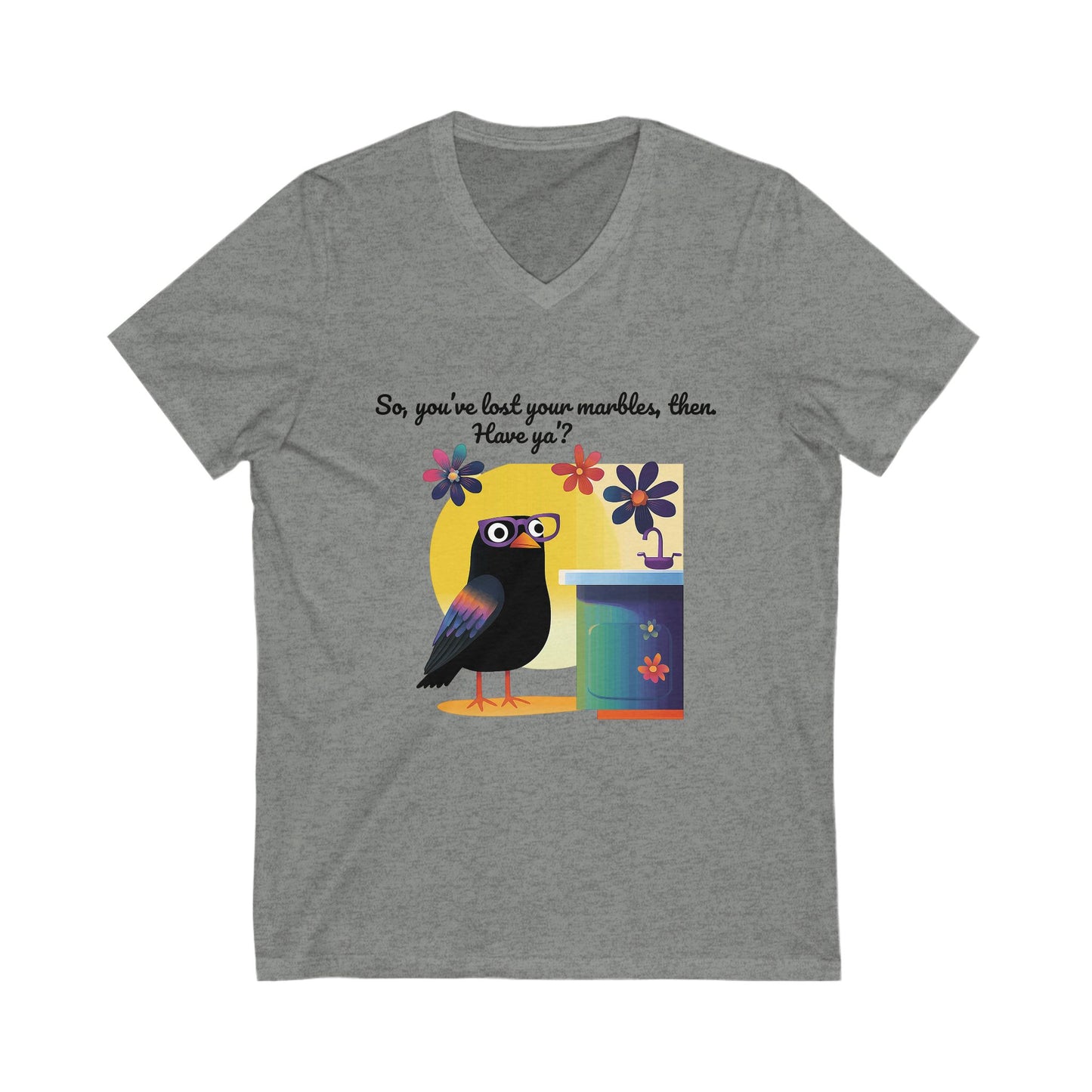 Quirky Crow Mental Health V-Neck | Kawaii Bird Self-Care Tee | Wellness Unisex T-Shirt