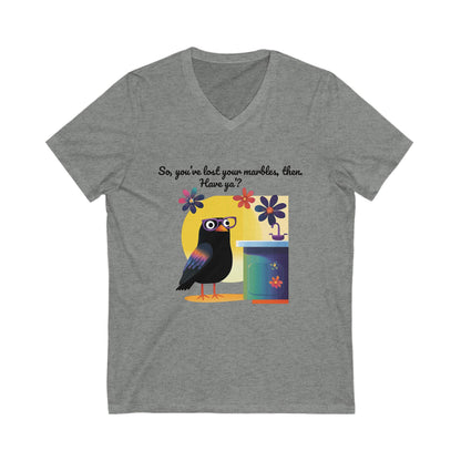 Quirky Crow Mental Health V-Neck | Kawaii Bird Self-Care Tee | Wellness Unisex T-Shirt