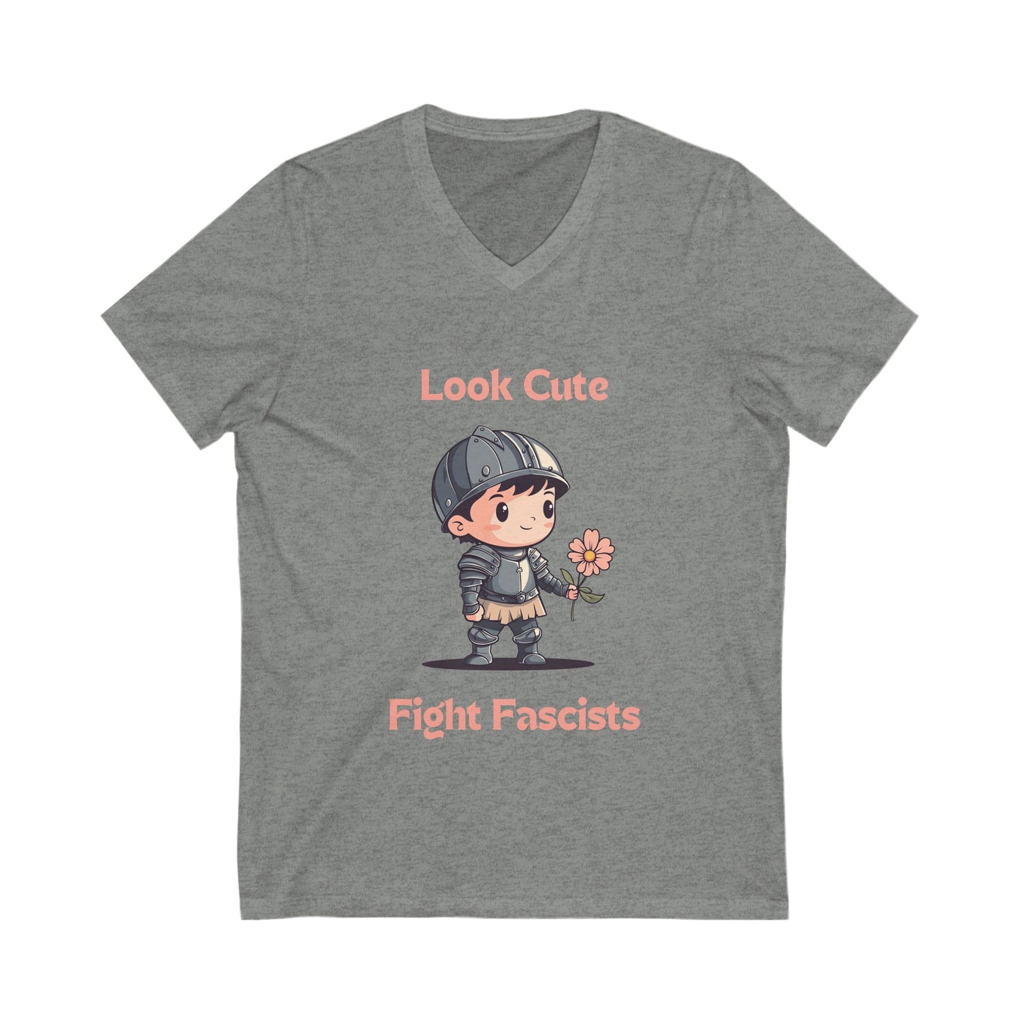 Look Cute Fight Fascists | Kawaii Warrior V-Neck Tee | Bella+Canvas 3005