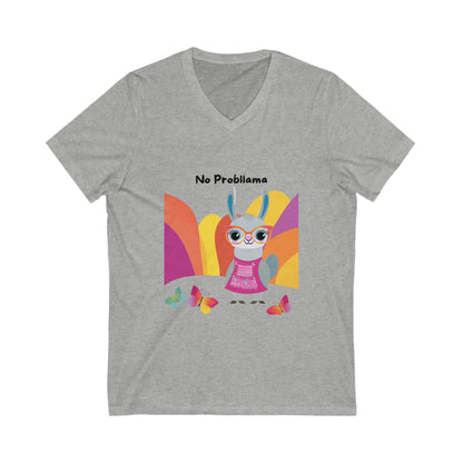 No Probllama Kawaii Bunny V-Neck | Cute Rainbow Positivity Tee