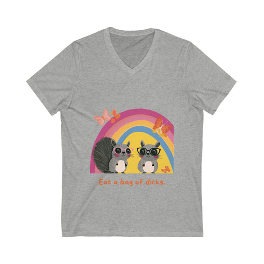 Kawaii Squirrel Rainbow V-Neck | Cute Rebellious Animals | Sassy Unisex Tee