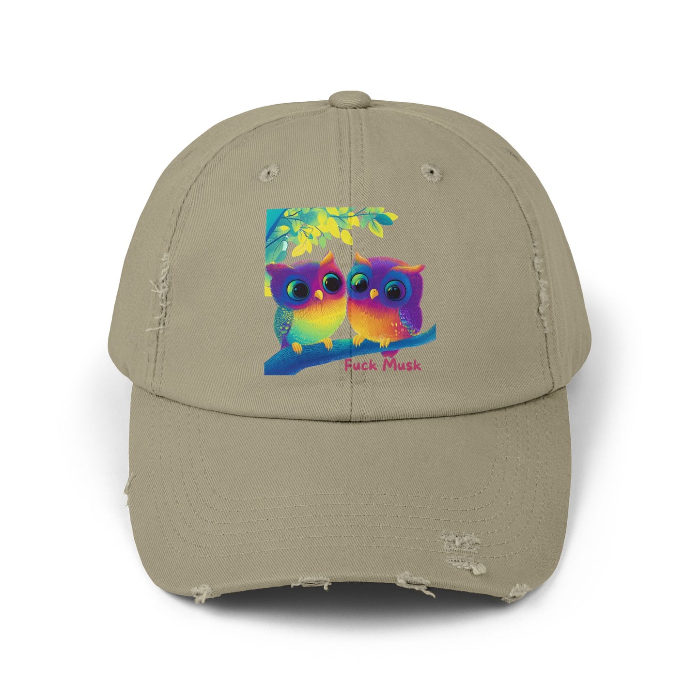 RainbowOwl Lovers Distressed Dad Hat | Colorful Feline Pride Cap