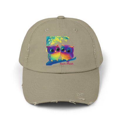 RainbowOwl Lovers Distressed Dad Hat | Colorful Feline Pride Cap