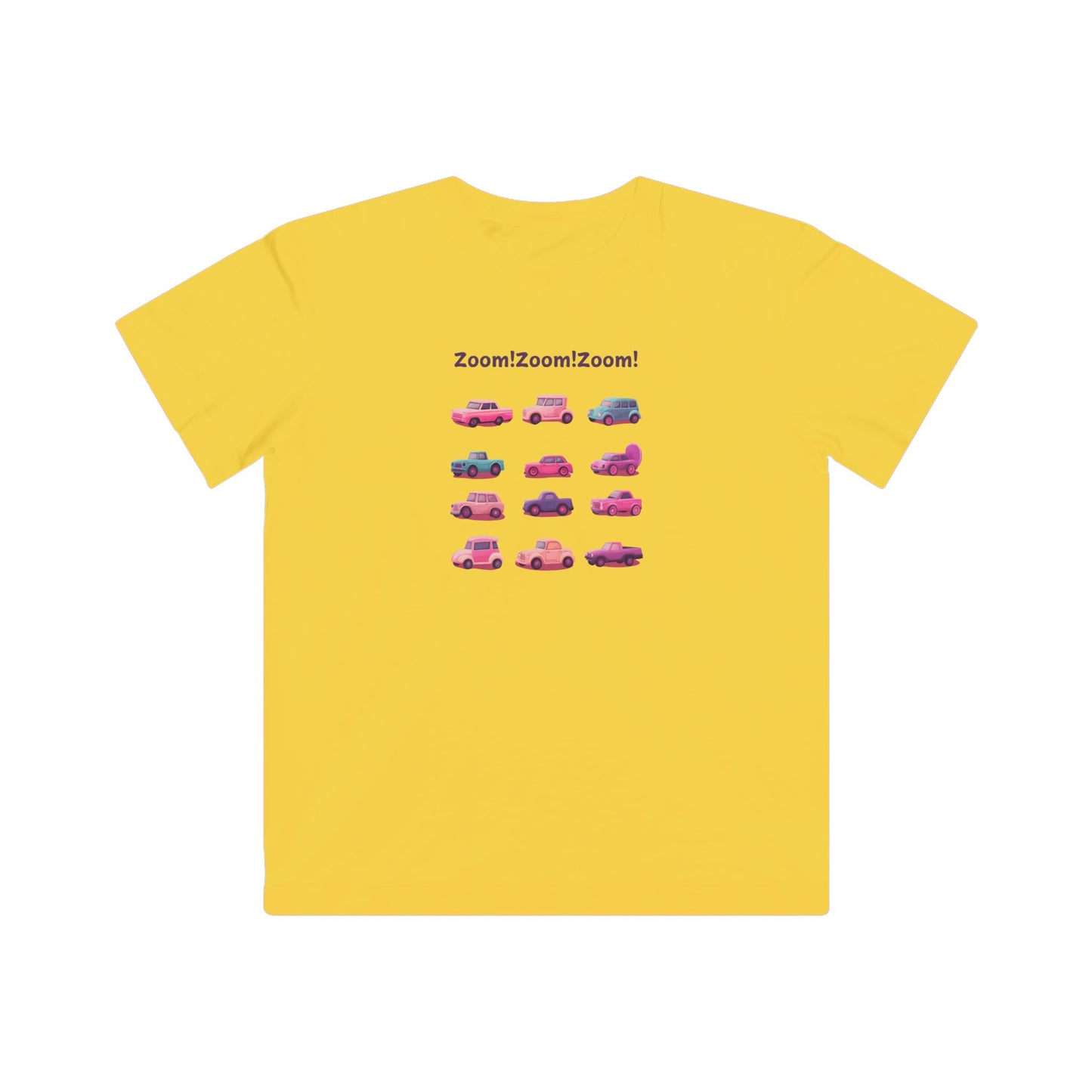 Zoom! Zoom! Kids Car T-Shirt | Kawaii Vehicle Grid Design | Cute Unisex Children's Tee