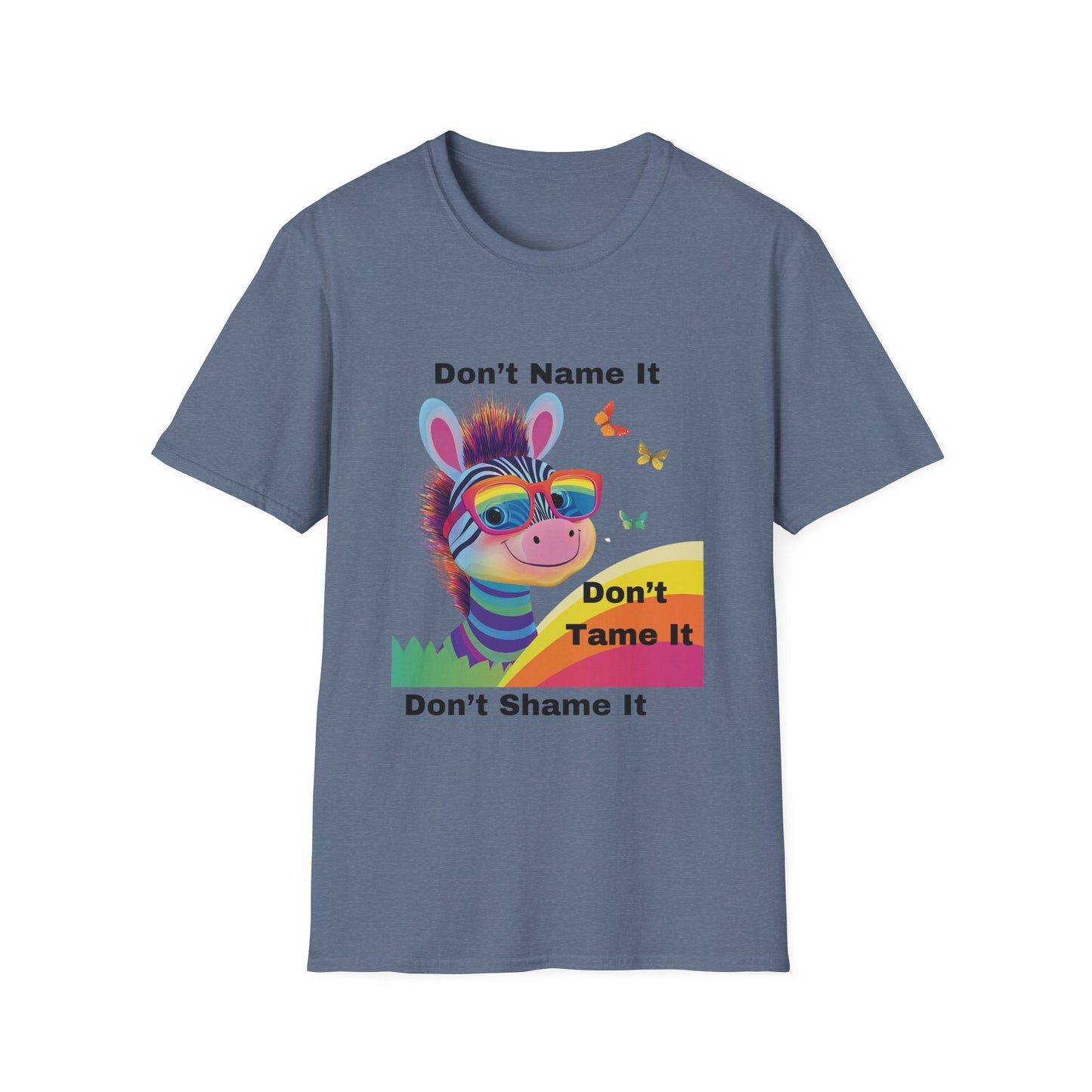 Rainbow Zebra Neurodiversity T-Shirt | Don't Shame It Pride Tee