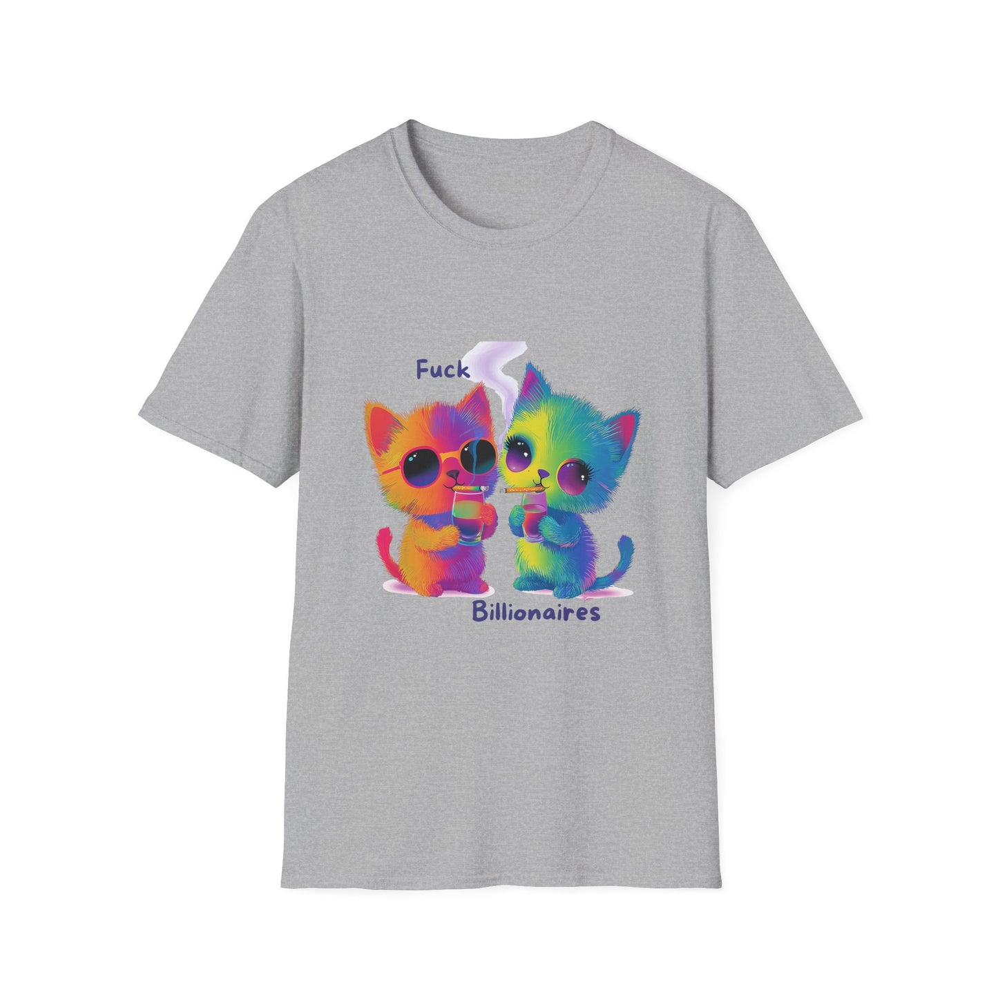 Colorful Cat Protest T-Shirt | Anti-Billionaire Rainbow Kitty Tee