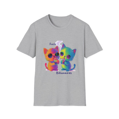 Colorful Cat Protest T-Shirt | Anti-Billionaire Rainbow Kitty Tee