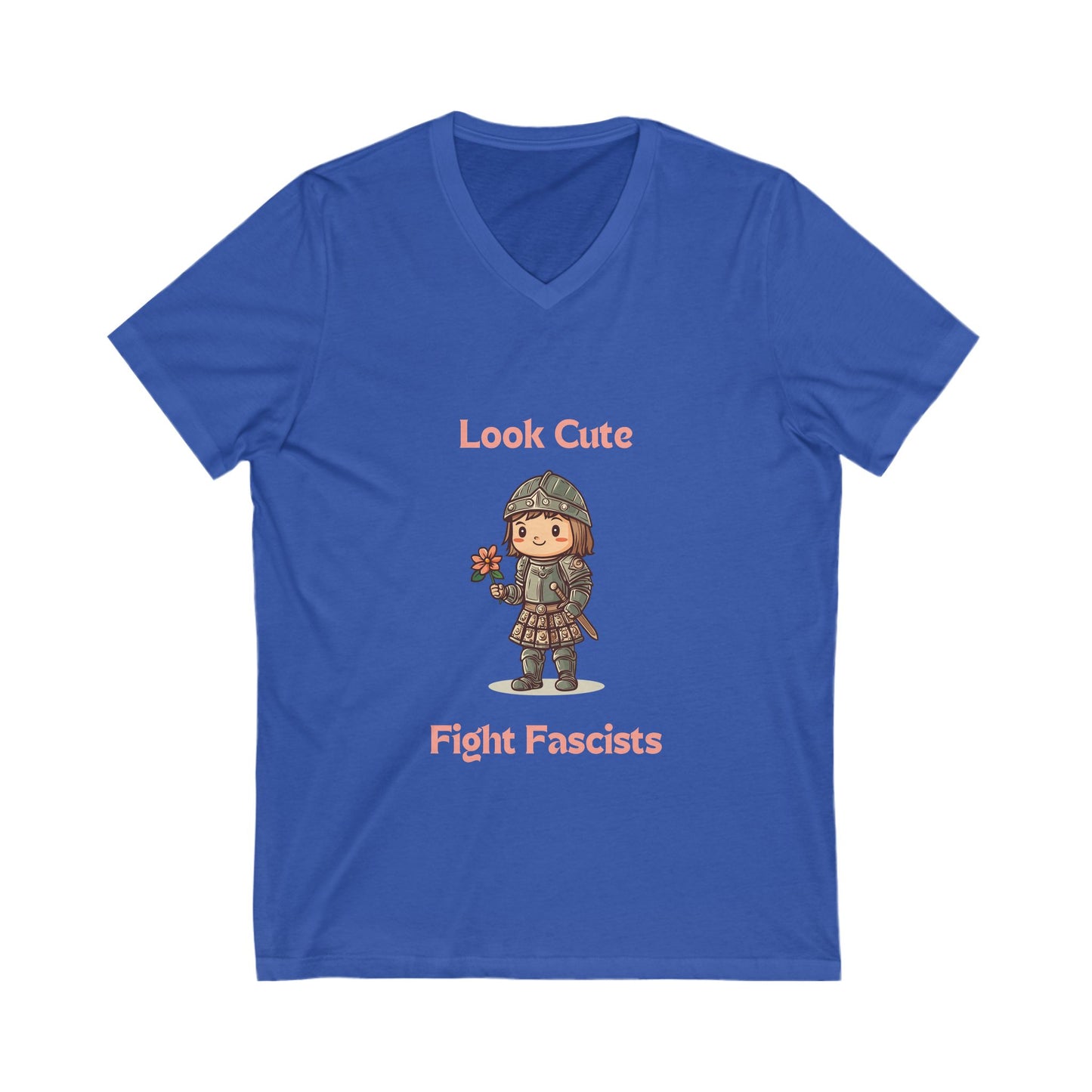 Look Cute Fight Fascists V-Neck | Kawaii Warrior Anti-Fascist T-Shirt