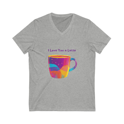I Love You a Latte V-Neck T-Shirt | Kawaii Coffee Cup Rainbow Design | Unisex Tee