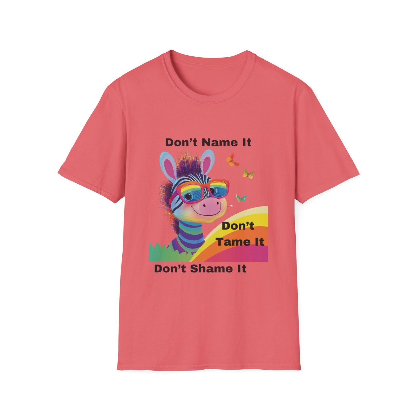 Rainbow Zebra Neurodiversity T-Shirt | Don't Shame It Pride Tee