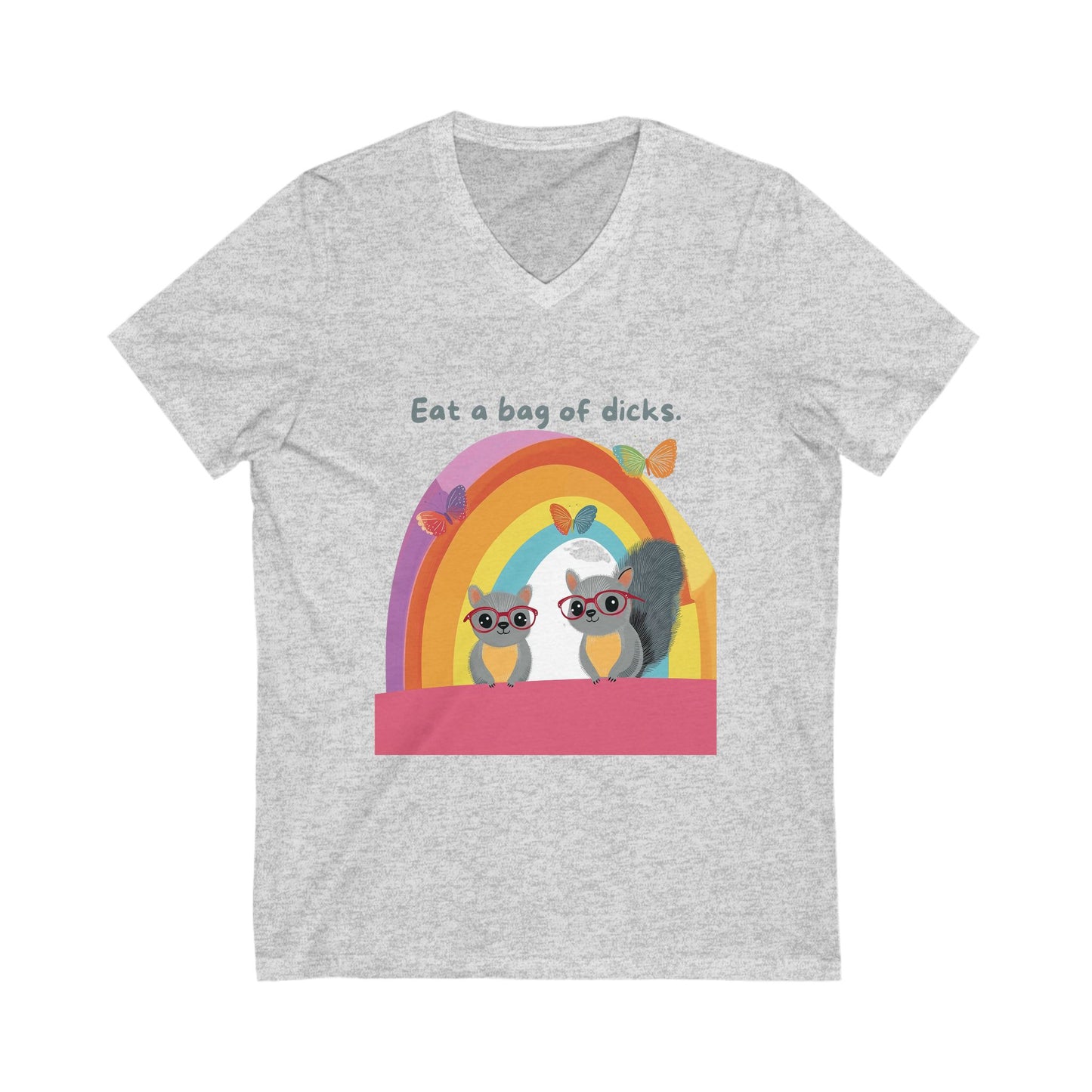 Sassy Rainbow Squirrel Squad V-Neck Tee | Cute Activist Unisex T-Shirt