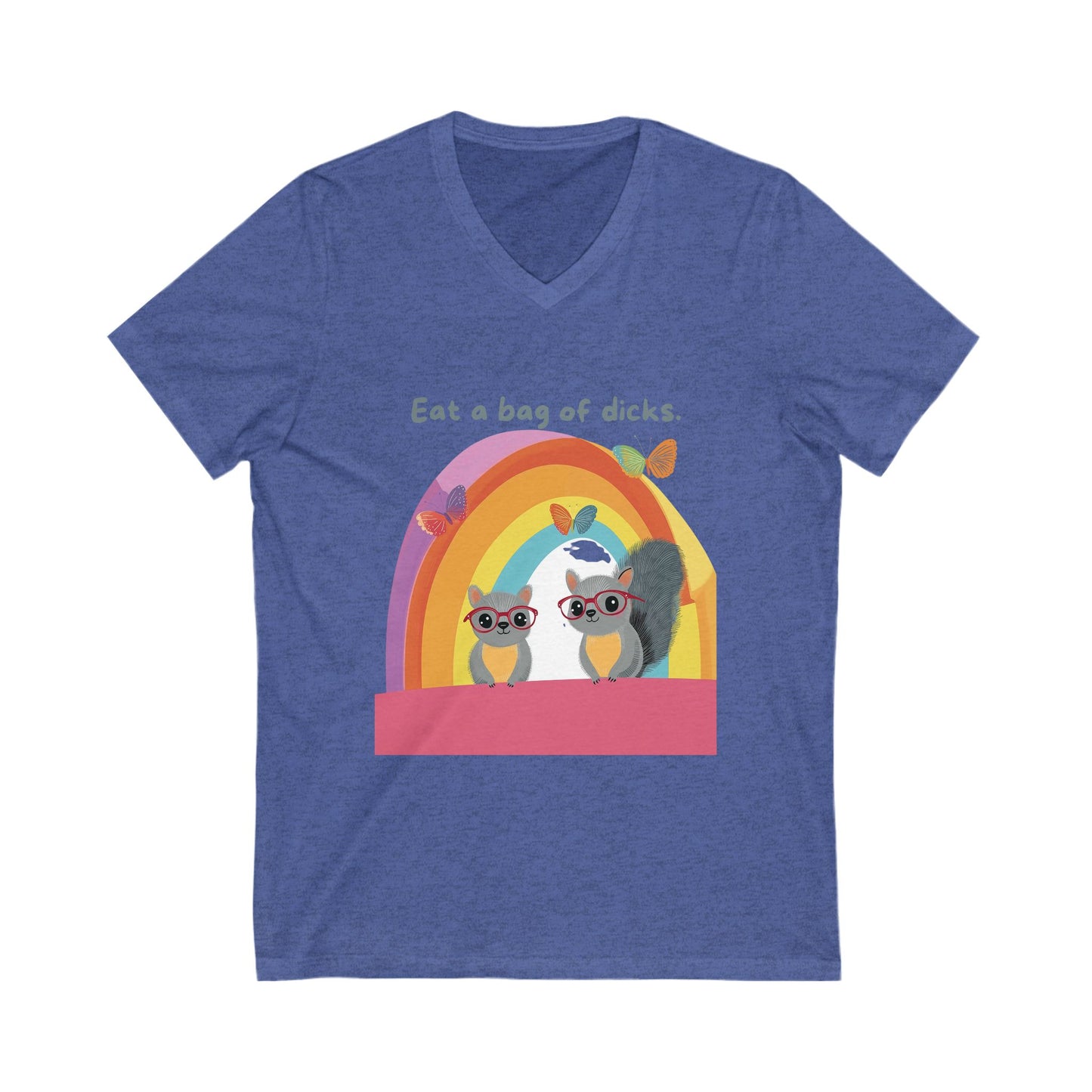 Sassy Rainbow Squirrel Squad V-Neck Tee | Cute Activist Unisex T-Shirt