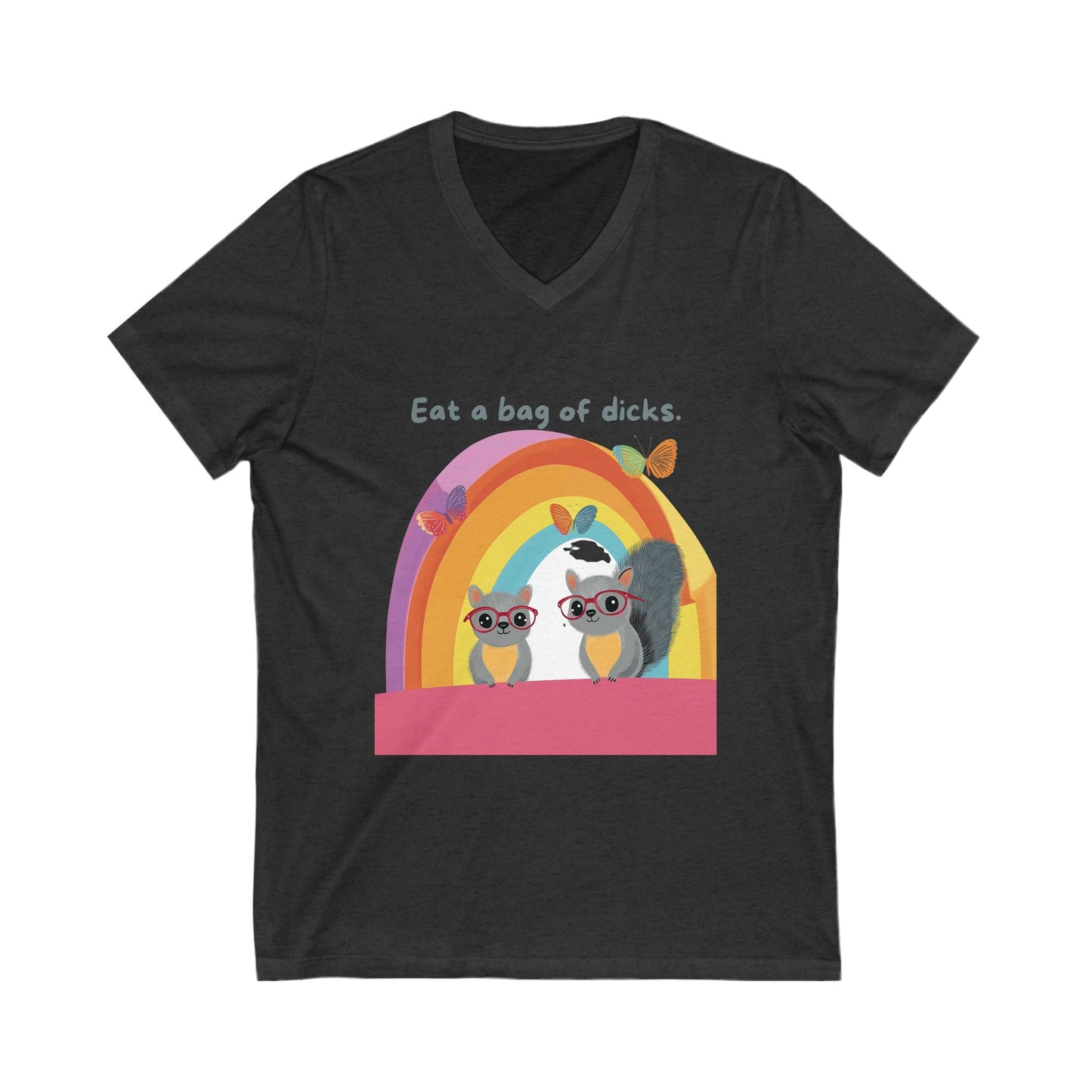 Sassy Rainbow Squirrel Squad V-Neck Tee | Cute Activist Unisex T-Shirt