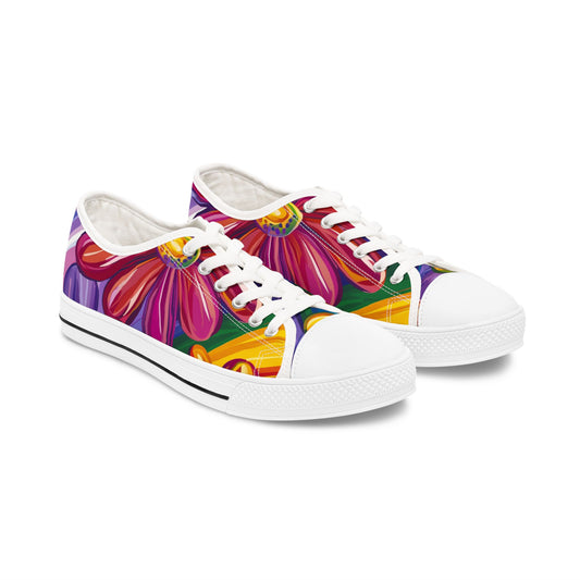 Vibrant Floral Low Top Sneakers | Rainbow Bloom Canvas Shoes