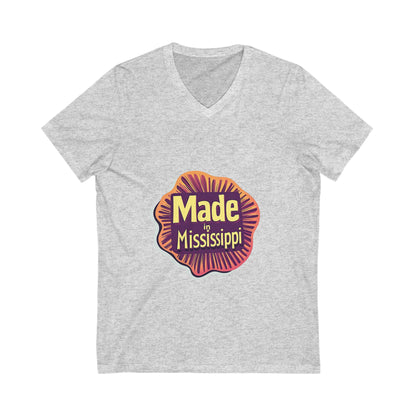 Made in Mississippi V-Neck T-Shirt | Southern Pride State Design | Retro Sunburst Unisex Tee