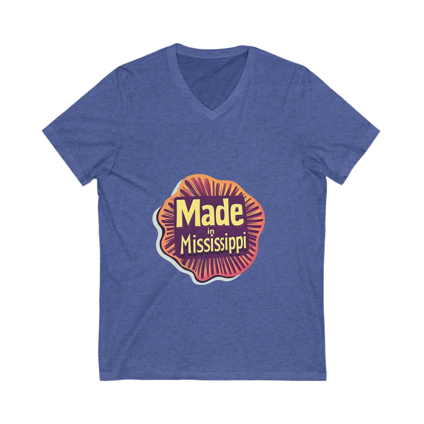 Made in Mississippi V-Neck T-Shirt | Southern Pride State Design | Retro Sunburst Unisex Tee