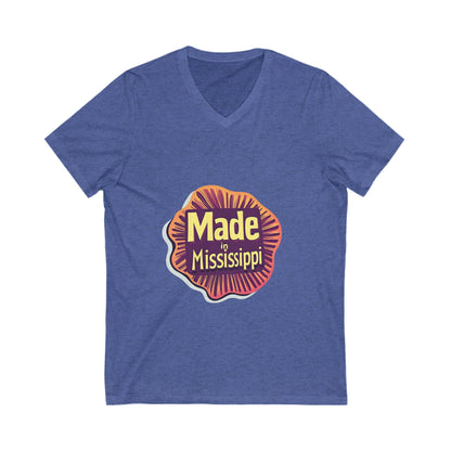 Made in Mississippi V-Neck T-Shirt | Southern Pride State Design | Retro Sunburst Unisex Tee