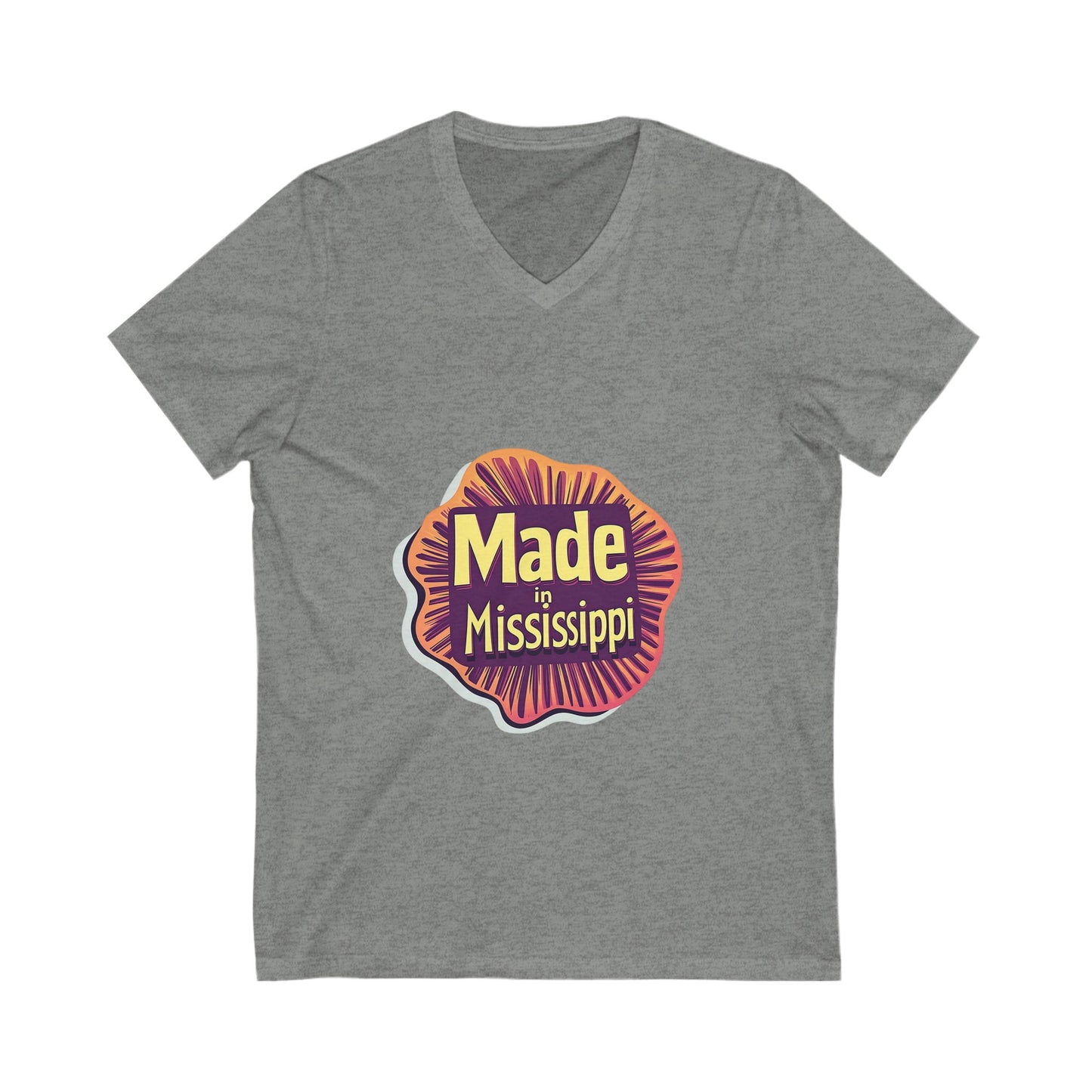 Made in Mississippi V-Neck T-Shirt | Southern Pride State Design | Retro Sunburst Unisex Tee