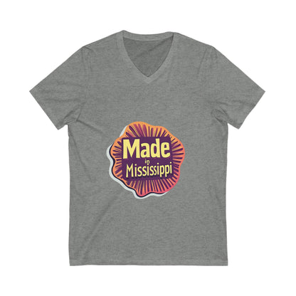 Made in Mississippi V-Neck T-Shirt | Southern Pride State Design | Retro Sunburst Unisex Tee