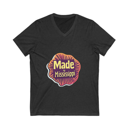 Made in Mississippi V-Neck T-Shirt | Southern Pride State Design | Retro Sunburst Unisex Tee