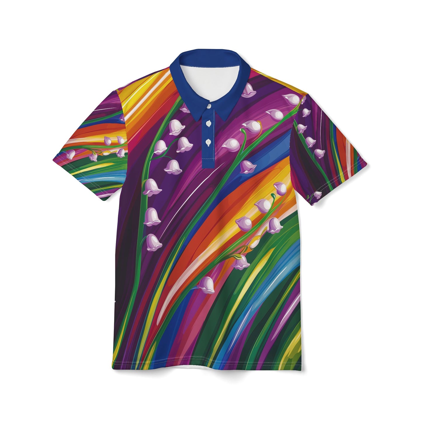 Rainbow Lily Valley Pride Polo Shirt | LGBTQ+ Floral Design