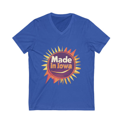 Made in Iowa Retro Sunburst V-Neck T-Shirt | Local Pride State Design Unisex Tee