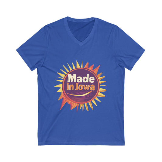 Made in Iowa Retro Sunburst V-Neck T-Shirt | Local Pride State Design Unisex Tee
