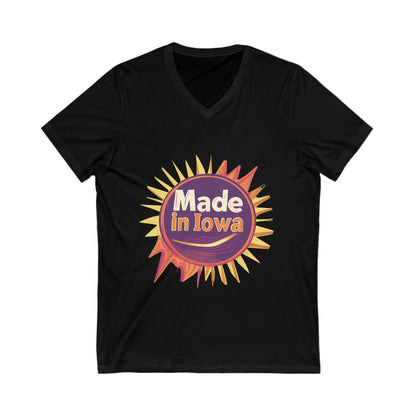 Made in Iowa Retro Sunburst V-Neck T-Shirt | Local Pride State Design Unisex Tee